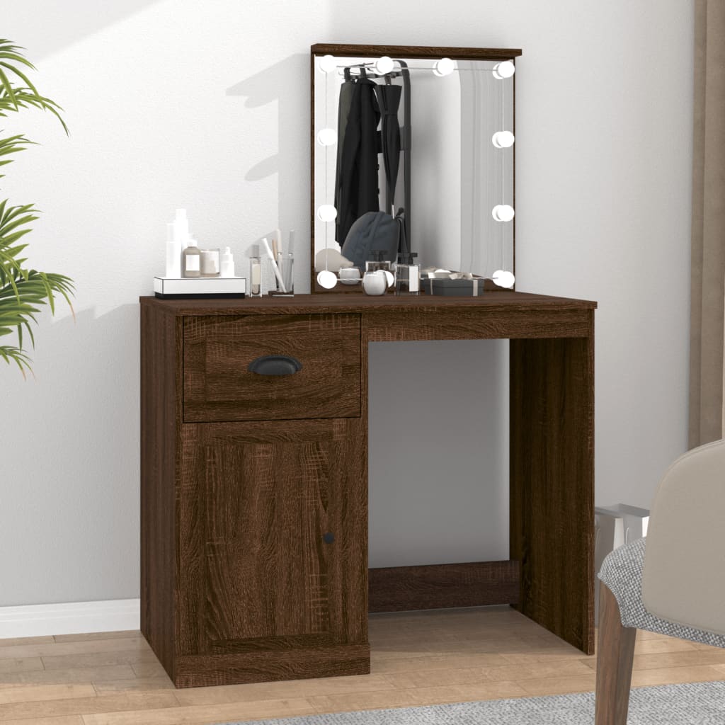 Coiffeuse avec LED chêne marron 90x50x132,5cm bois d'ingénierie Coiffeuses vidaXL   