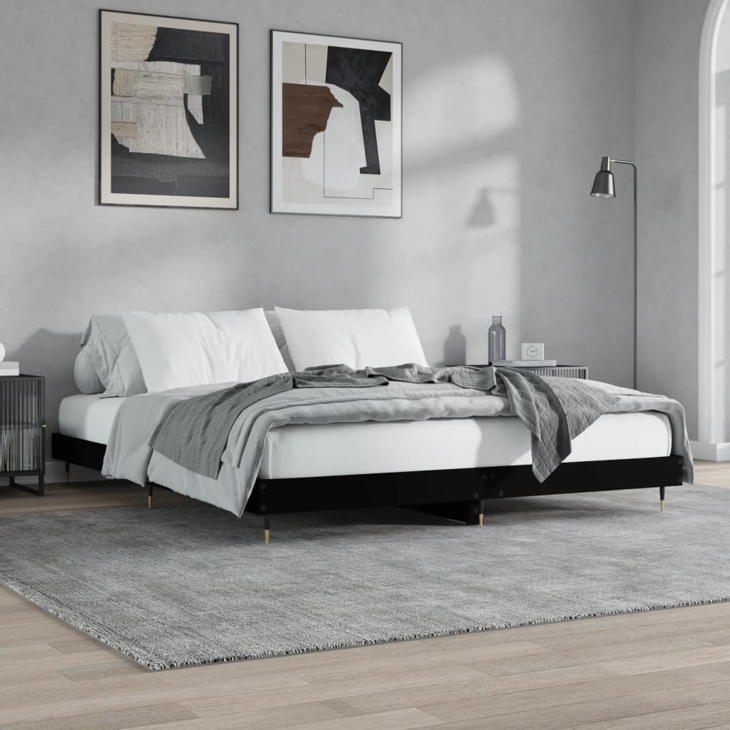Cadre de lit noir 200x200 cm bois d'ingénierie Lits & cadres de lit vidaXL   