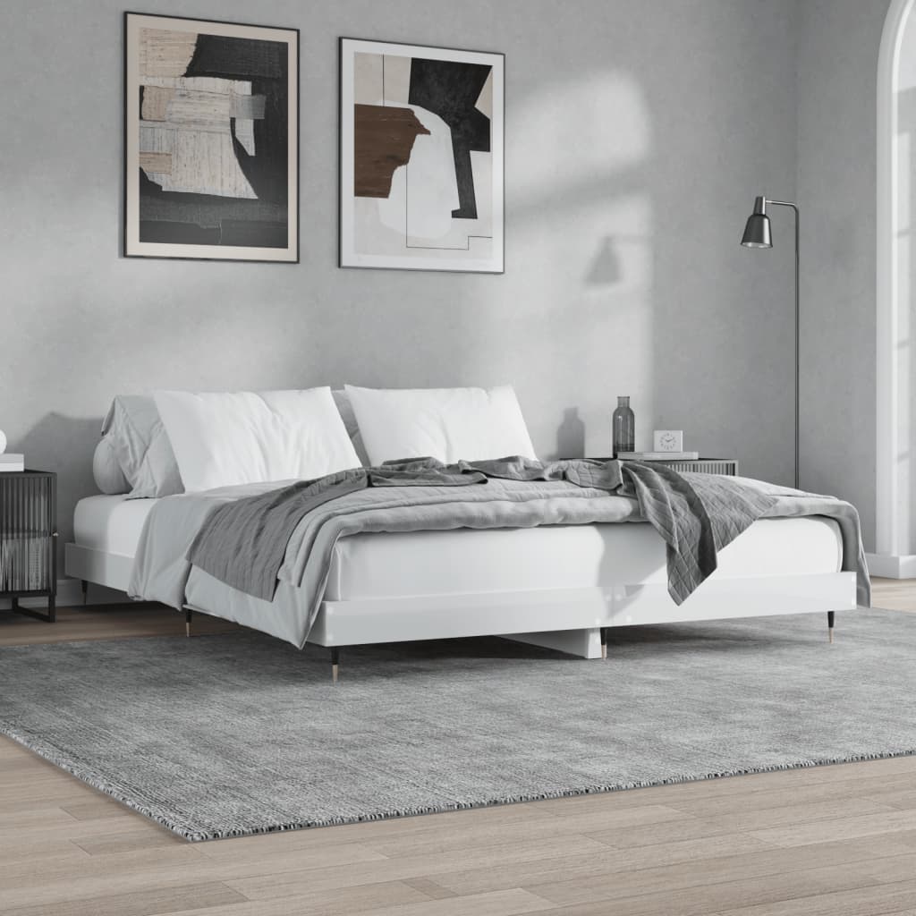 Cadre de lit blanc brillant 140x200 cm bois d'ingénierie Lits & cadres de lit vidaXL   