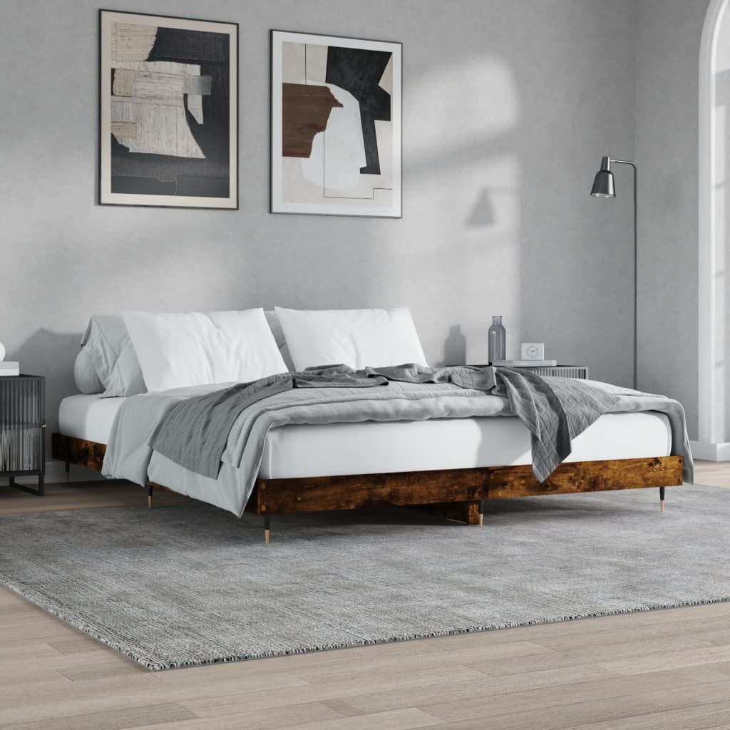 Cadre de lit chêne fumé 120x200 cm bois d'ingénierie Lits & cadres de lit vidaXL   