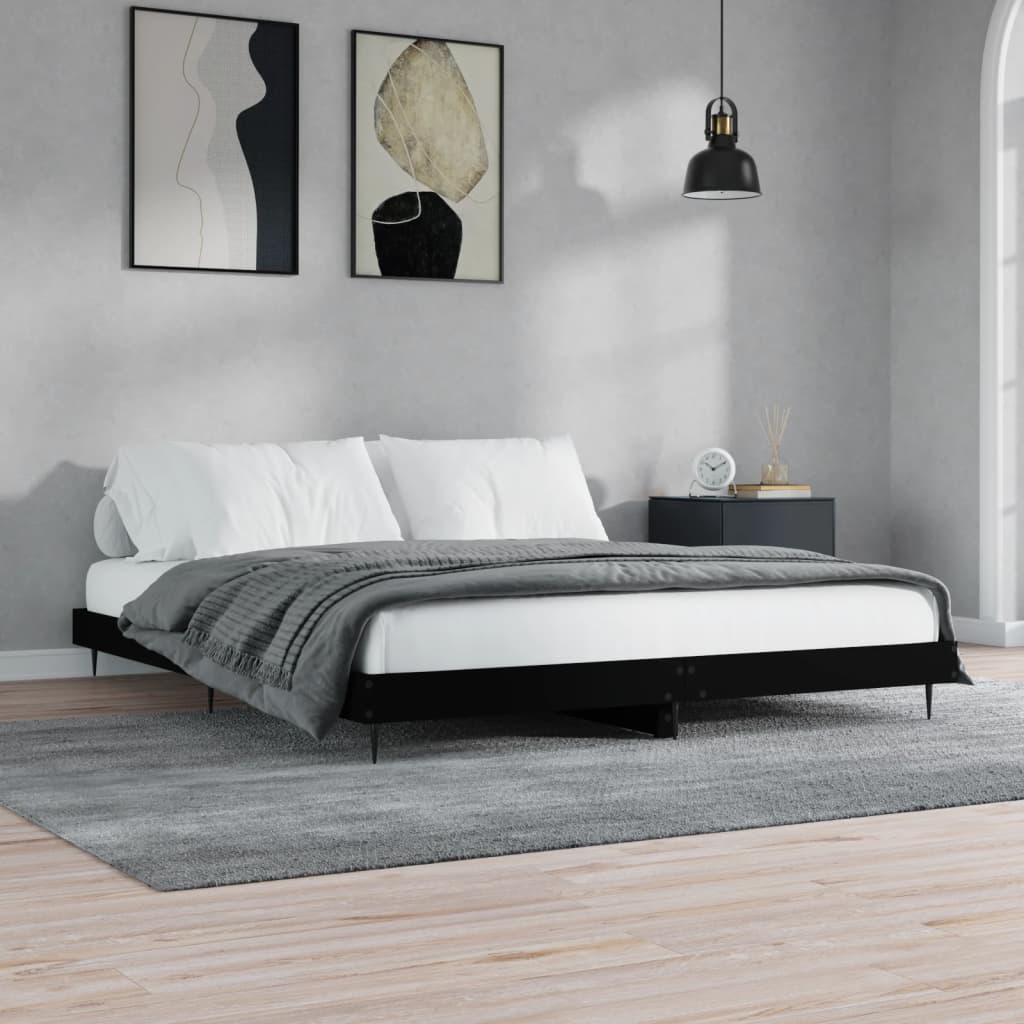Cadre de lit noir 200x200 cm bois d'ingénierie Lits & cadres de lit vidaXL   