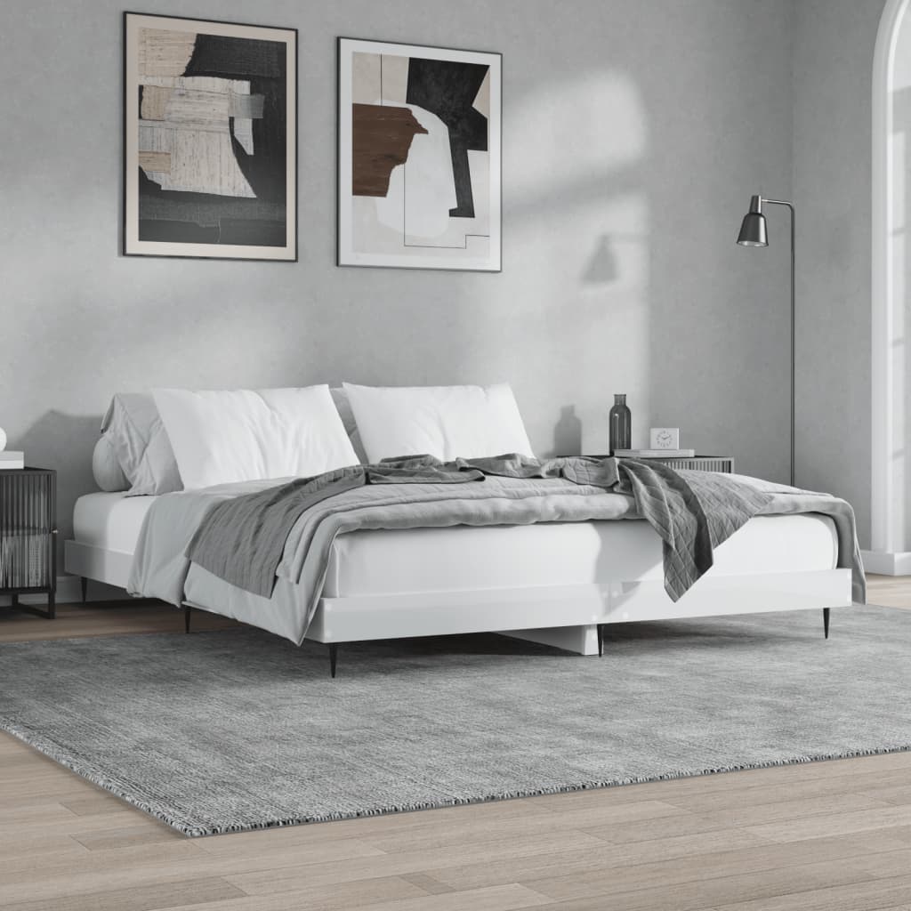Cadre de lit blanc brillant 200x200 cm bois d'ingénierie Lits & cadres de lit vidaXL   