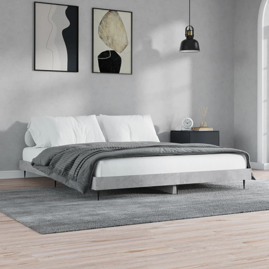Cadre de lit gris béton 200x200 cm bois d'ingénierie Lits & cadres de lit vidaXL   