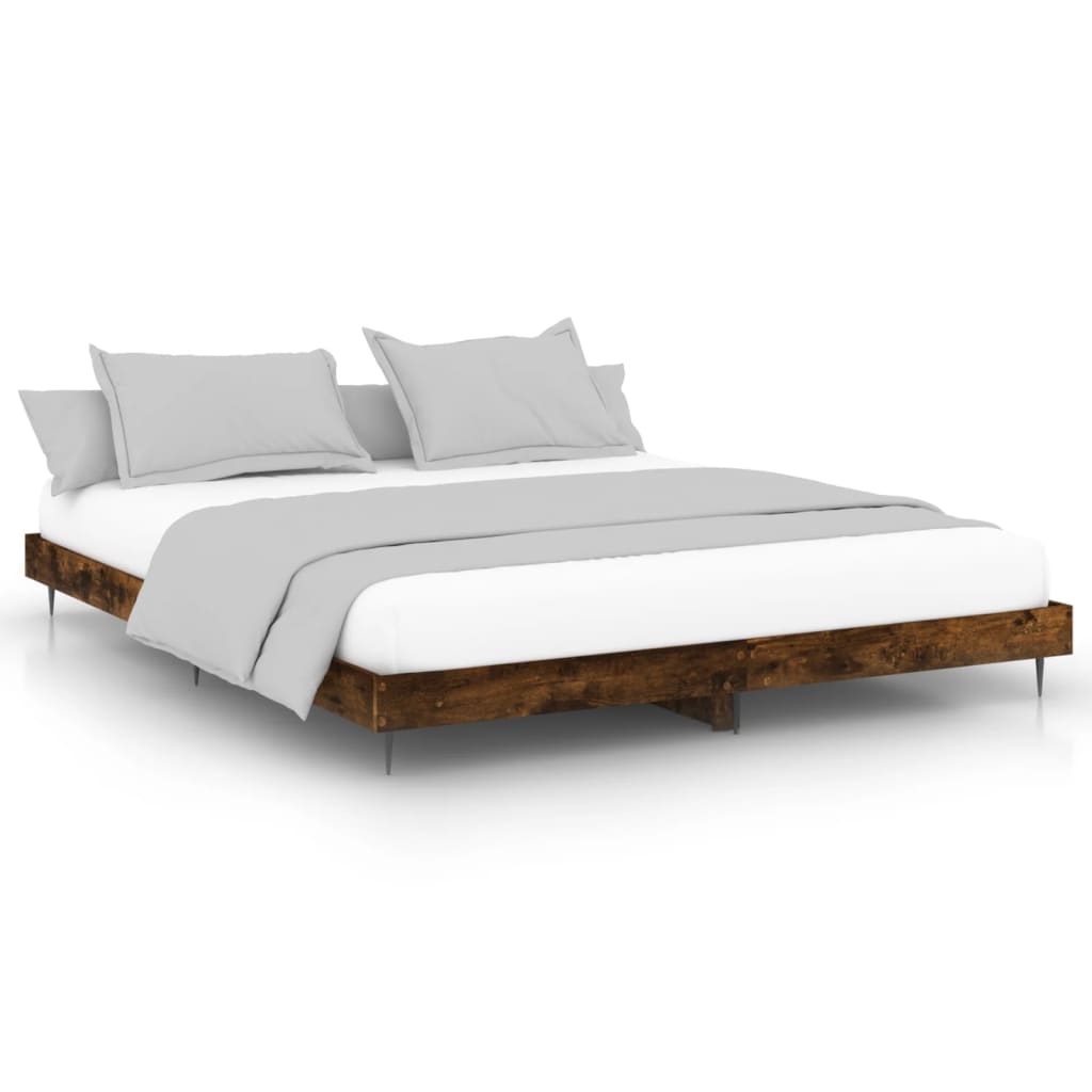 Cadre de lit chêne fumé 200x200 cm bois d'ingénierie Lits & cadres de lit vidaXL   