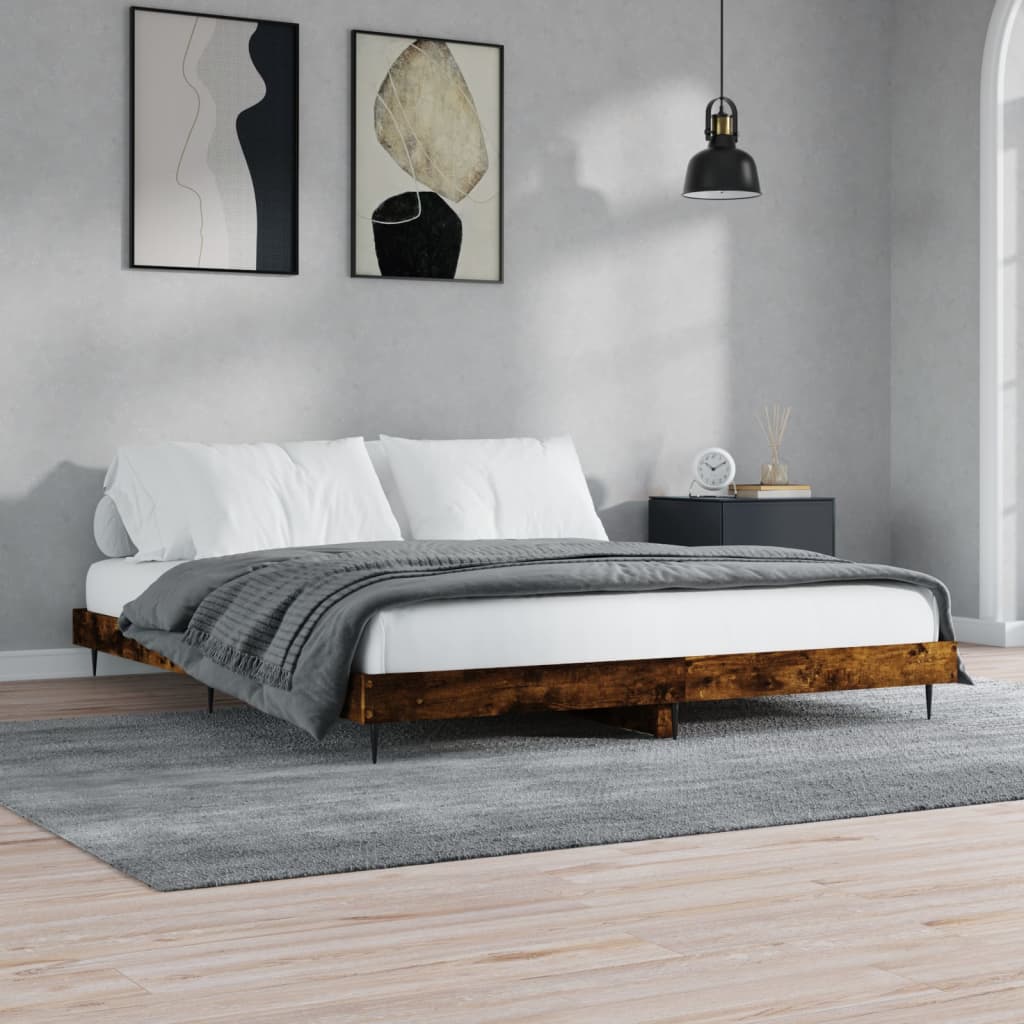 Cadre de lit chêne fumé 200x200 cm bois d'ingénierie Lits & cadres de lit vidaXL   