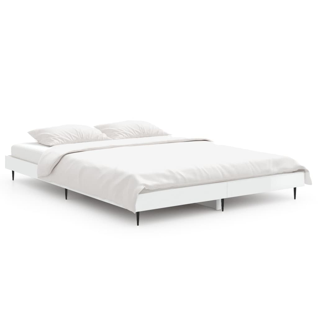 Cadre de lit blanc brillant 140x190 cm bois d'ingénierie Lits & cadres de lit vidaXL   