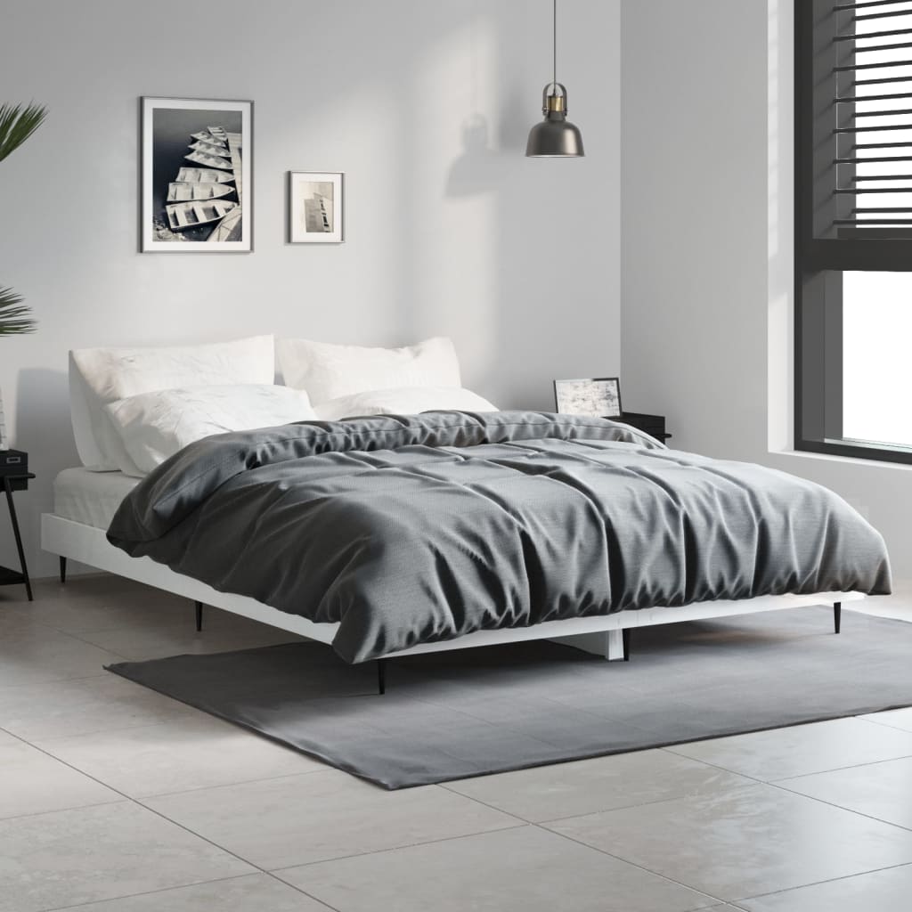 Cadre de lit blanc brillant 140x190 cm bois d'ingénierie Lits & cadres de lit vidaXL   