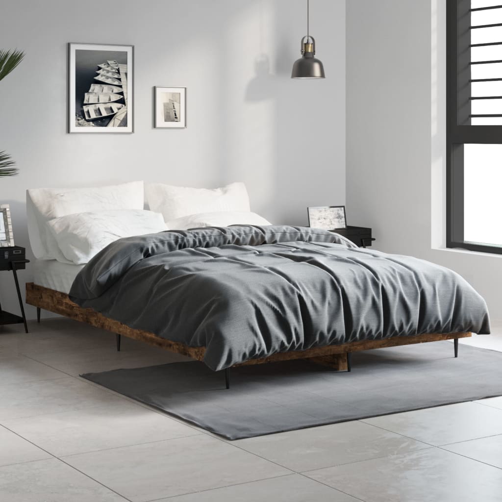 Cadre de lit chêne fumé 120x190 cm bois d'ingénierie Lits & cadres de lit vidaXL   