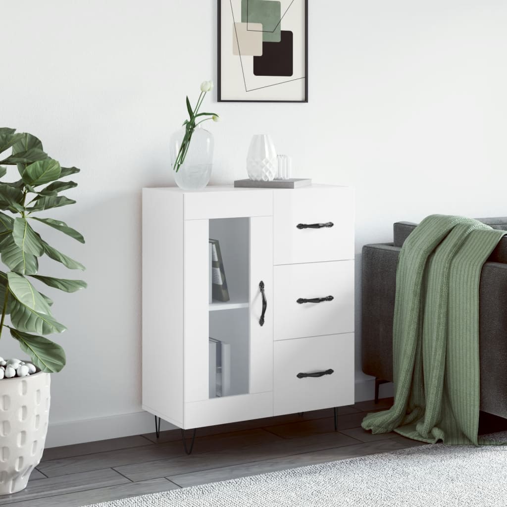 Buffet Blanc brillant 69,5x34x90 cm Bois d'ingénierie Buffets & bahuts vidaXL   