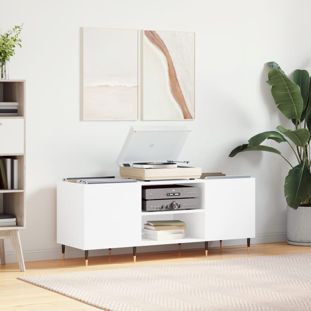 Armoire à disques blanc 121x38x48 cm bois d'ingénierie Fixations & meubles de rangement multimédia vidaXL   