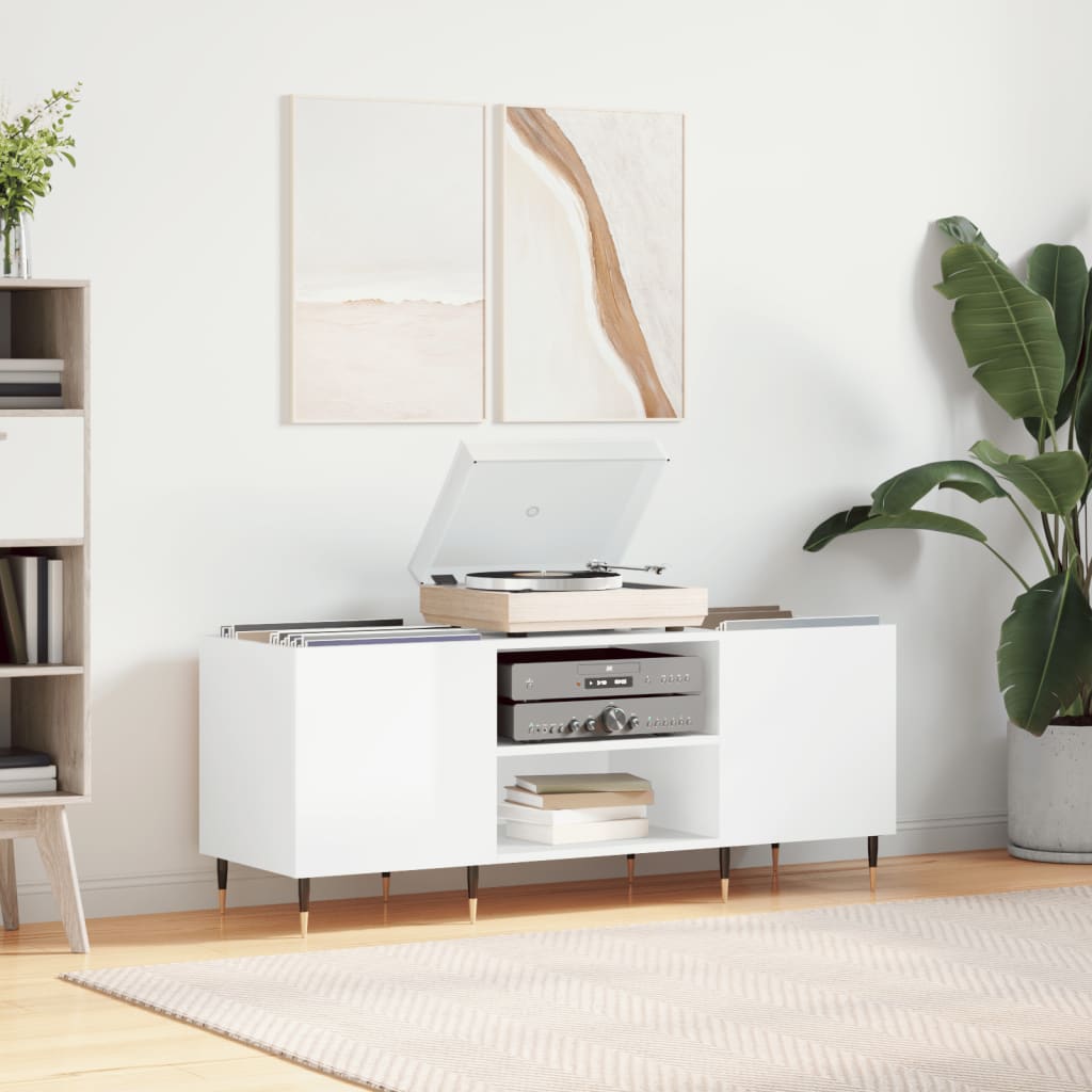 Armoire à disques blanc brillant 121x38x48 cm bois d'ingénierie Fixations & meubles de rangement multimédia vidaXL   