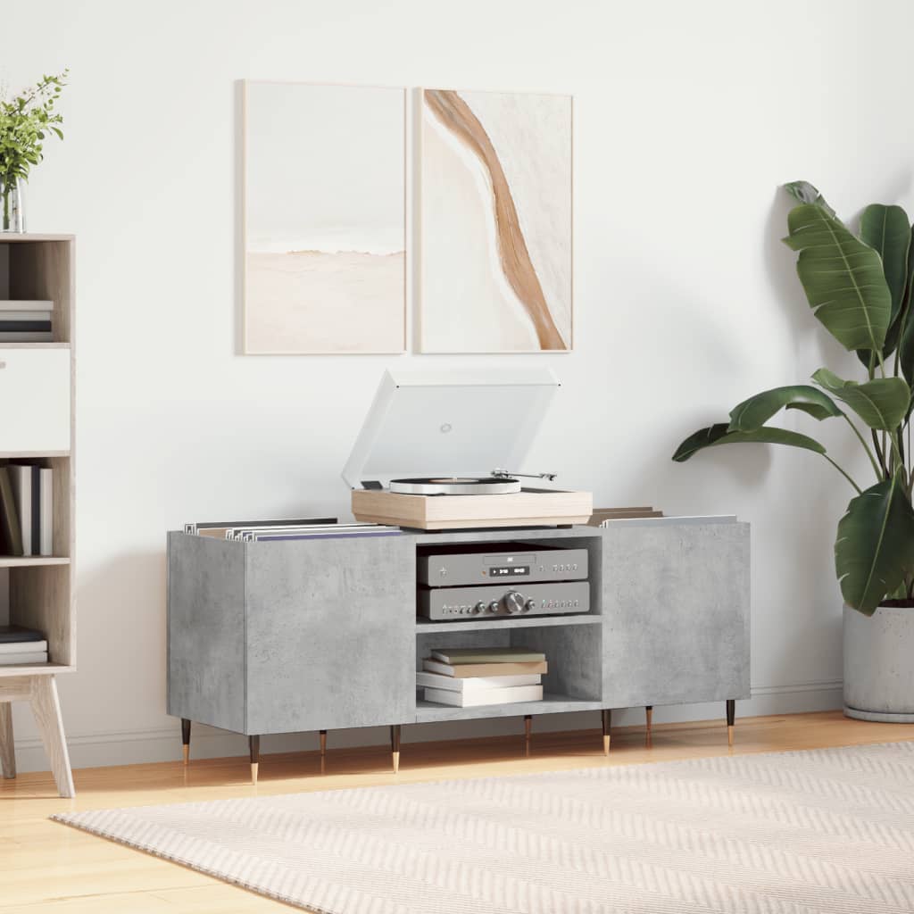 Armoire à disques gris béton 121x38x48 cm bois d'ingénierie Fixations & meubles de rangement multimédia vidaXL   
