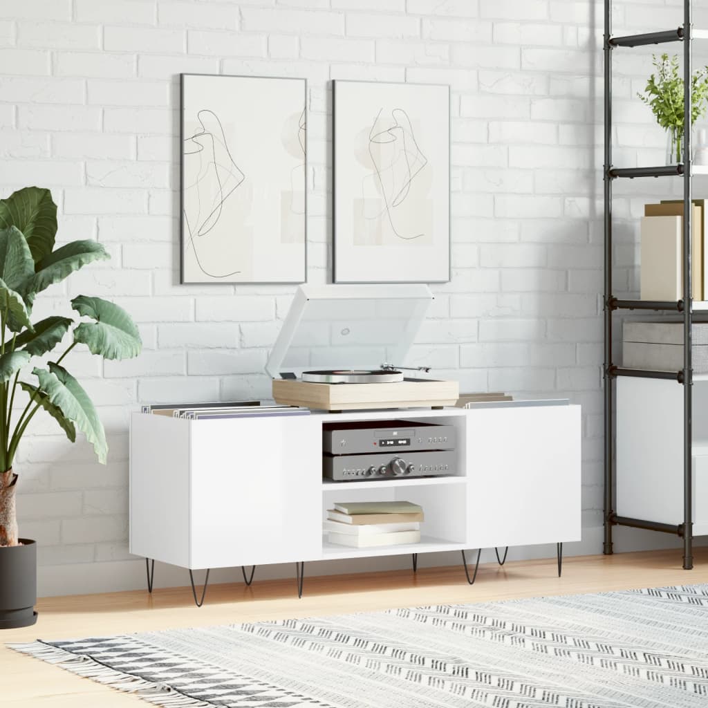 Armoire à disques blanc brillant 121x38x48 cm bois d'ingénierie Fixations & meubles de rangement multimédia vidaXL   