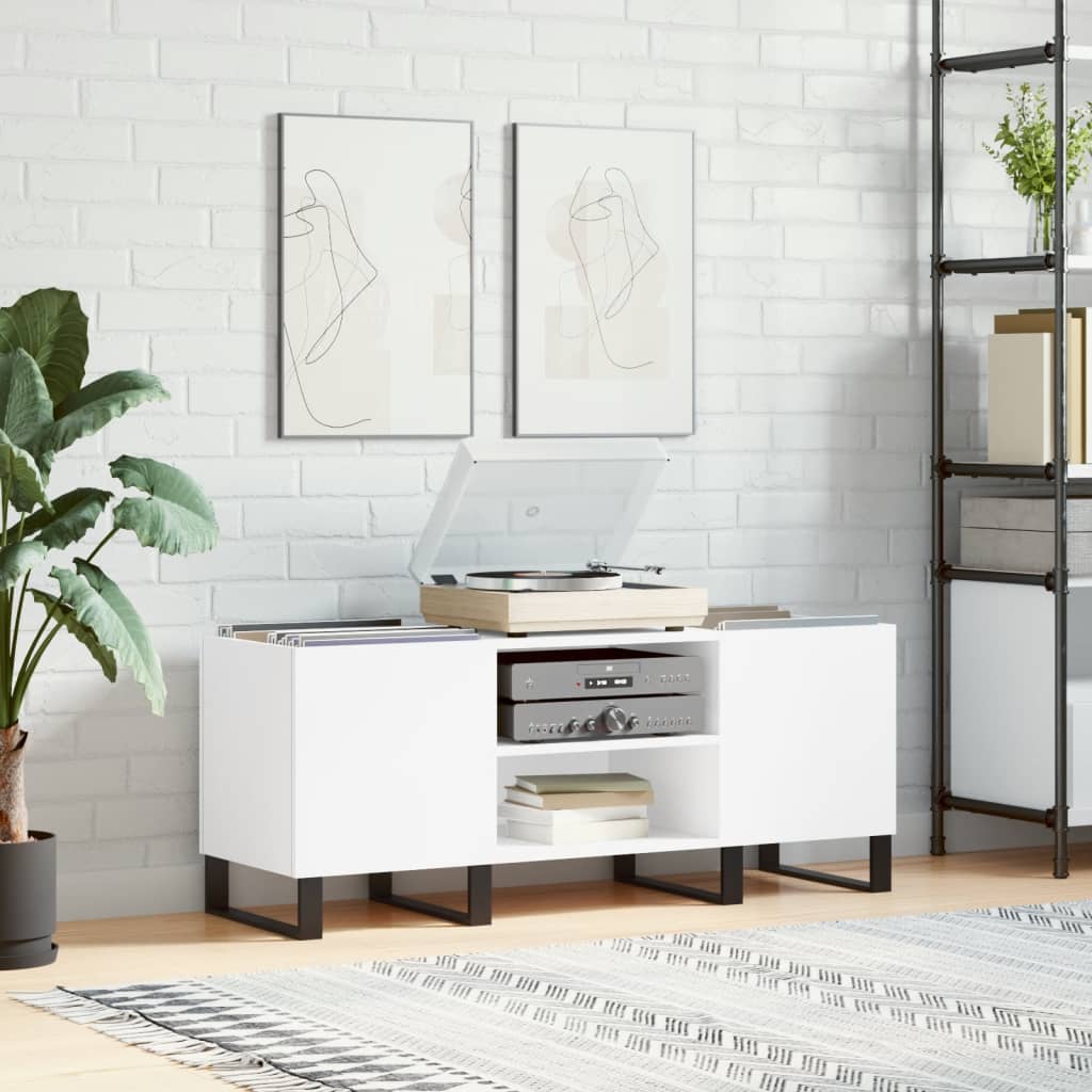 Armoire à disques blanc 121x38x48 cm bois d'ingénierie Fixations & meubles de rangement multimédia vidaXL   