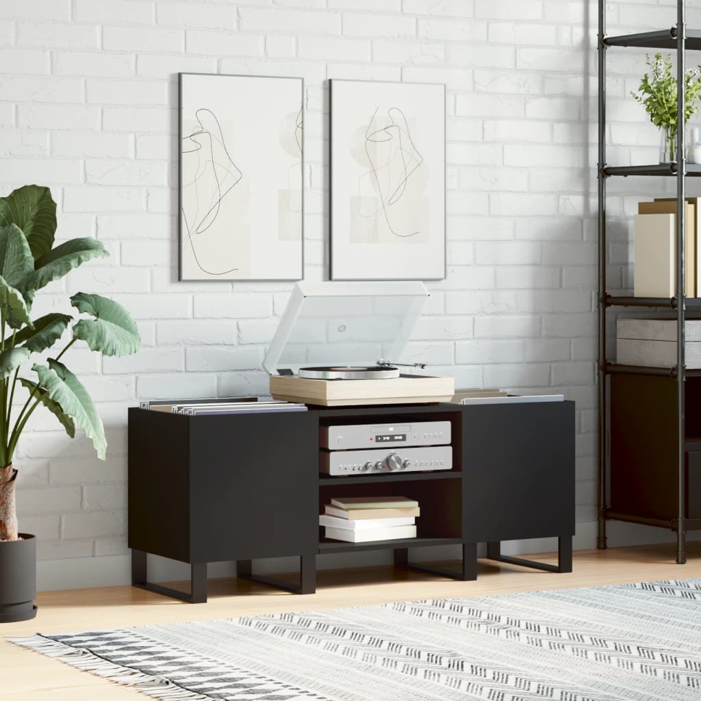Armoire à disques noir 121x38x48 cm bois d'ingénierie Fixations & meubles de rangement multimédia vidaXL   