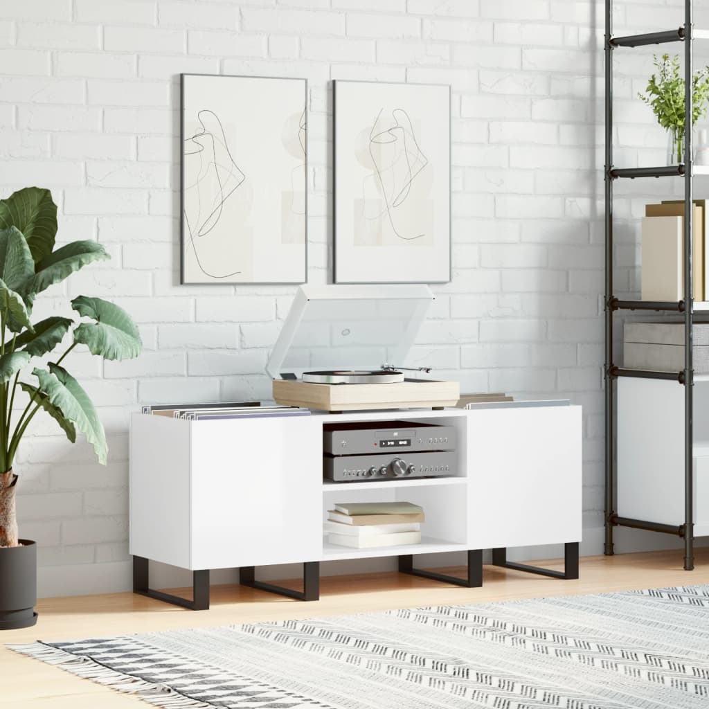 Armoire à disques blanc brillant 121x38x48 cm bois d'ingénierie Fixations & meubles de rangement multimédia vidaXL   