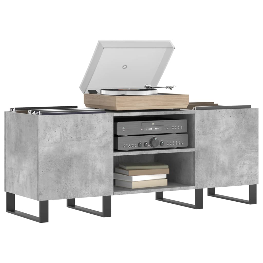 Armoire à disques gris béton 121x38x48 cm bois d'ingénierie Fixations & meubles de rangement multimédia vidaXL   