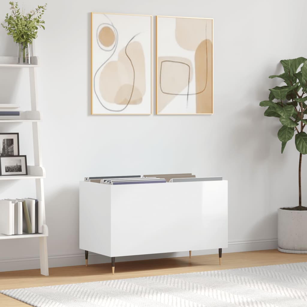 Armoire à disques blanc brillant 74,5x38x48cm bois d'ingénierie Fixations & meubles de rangement multimédia vidaXL   