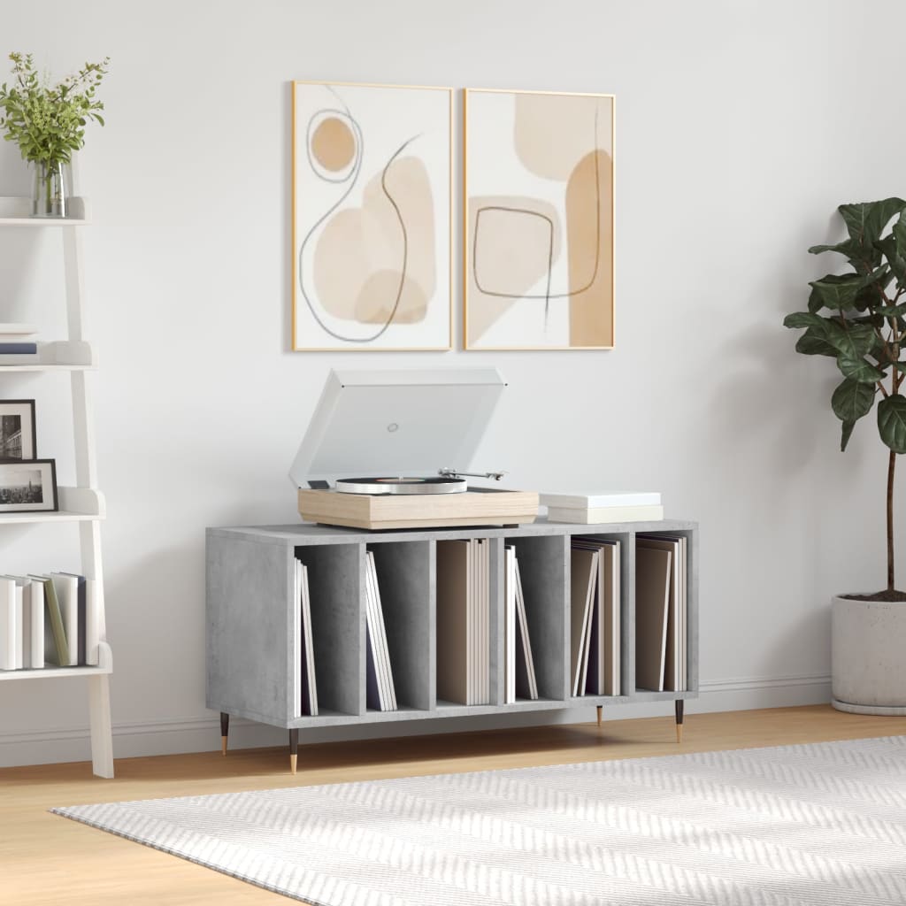 Armoire à disques gris béton 100x38x48 cm bois d'ingénierie Fixations & meubles de rangement multimédia vidaXL   