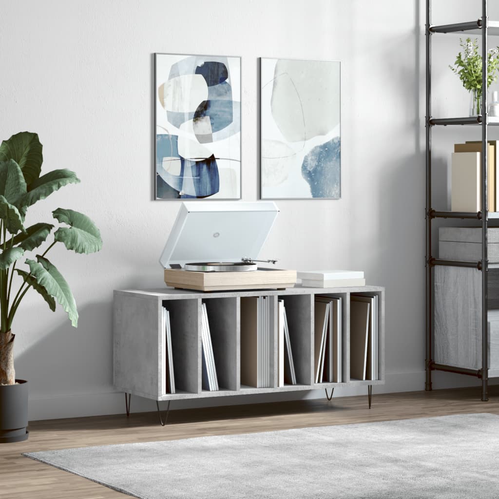 Armoire à disques gris béton 100x38x48 cm bois d'ingénierie Fixations & meubles de rangement multimédia vidaXL   