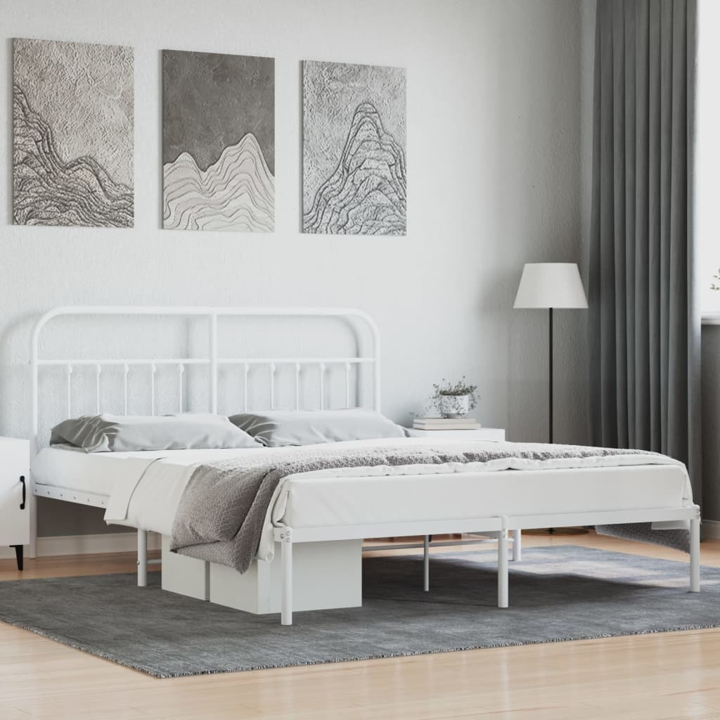 Cadre de lit métal avec tête de lit blanc 183x213 cm Lits & cadres de lit vidaXL   