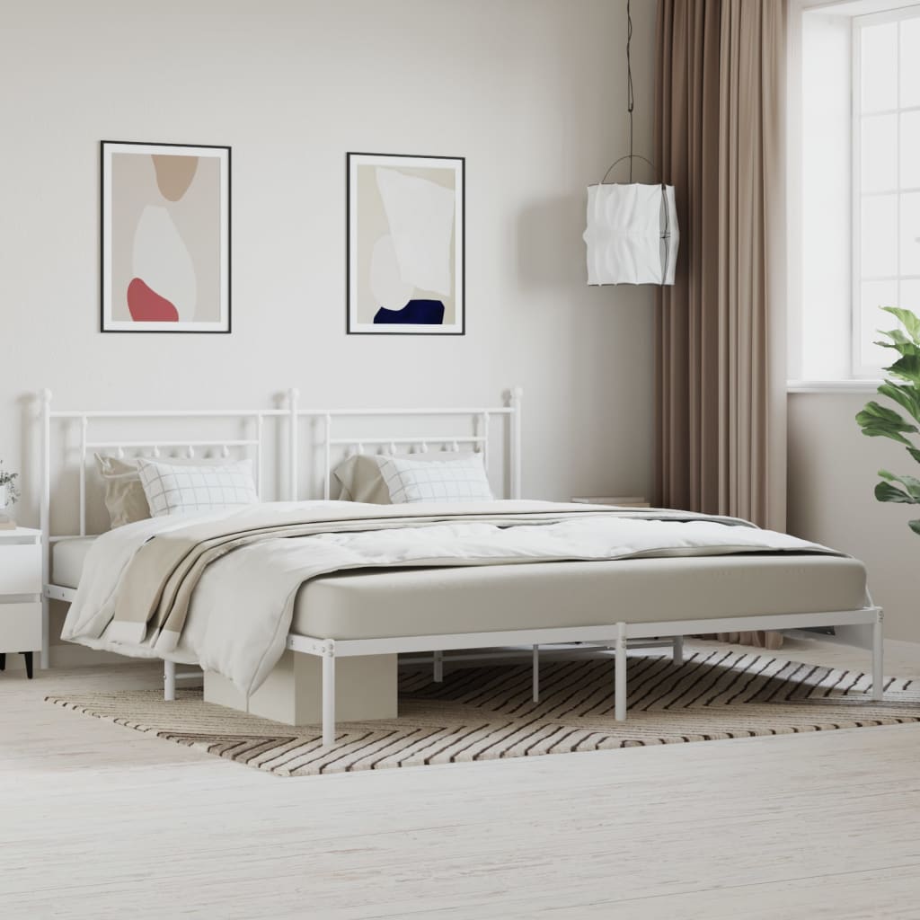 Cadre de lit métal avec tête de lit blanc 193x203 cm Lits & cadres de lit vidaXL   