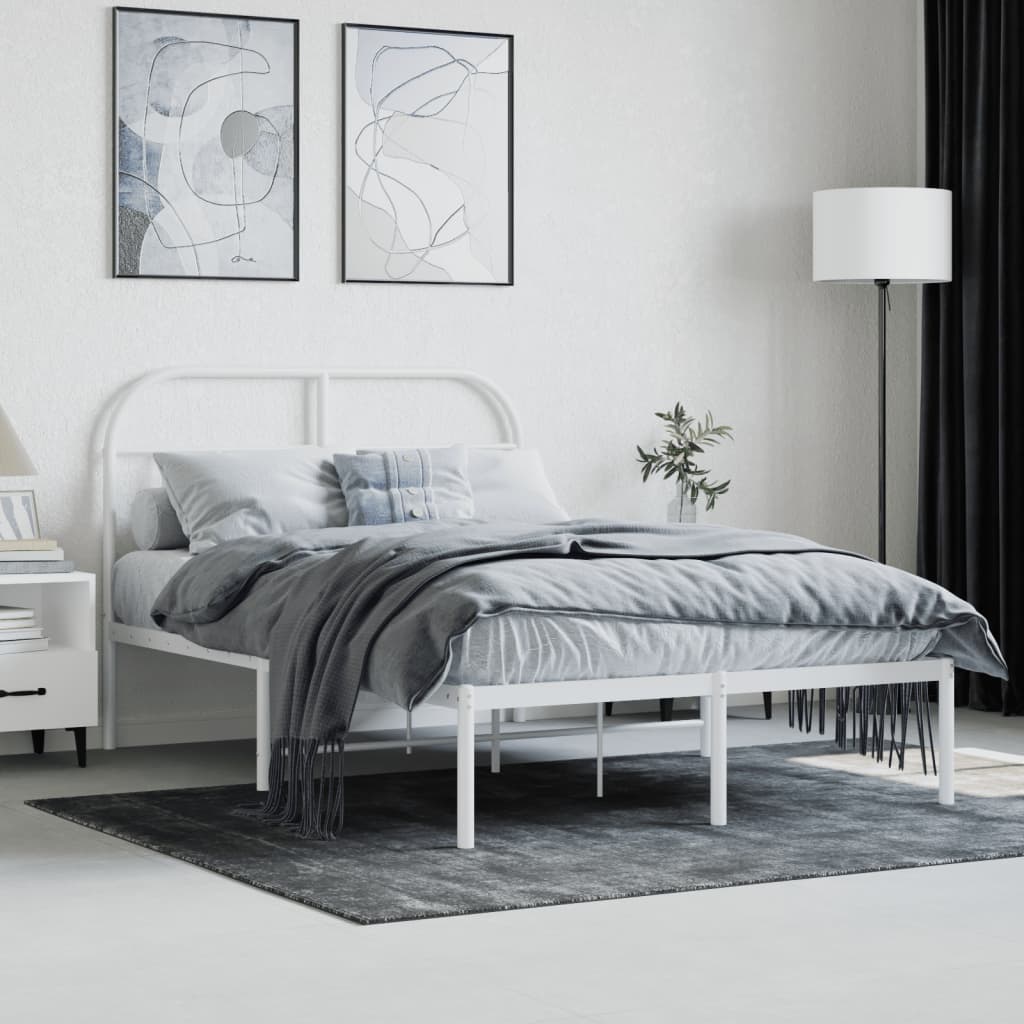 Cadre de lit métal avec tête de lit blanc 135x190 cm Lits & cadres de lit vidaXL   