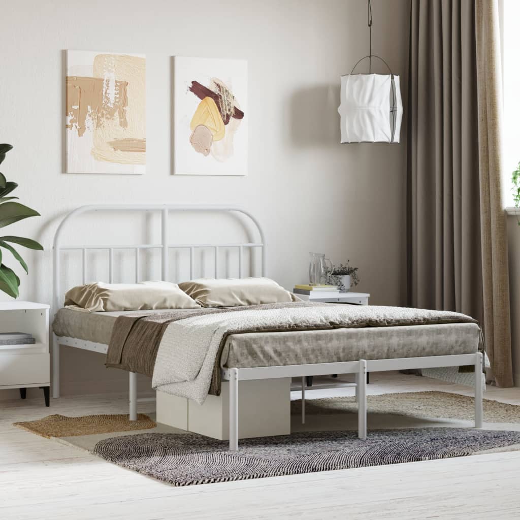 Cadre de lit métal avec tête de lit blanc 135x190 cm Lits & cadres de lit vidaXL   