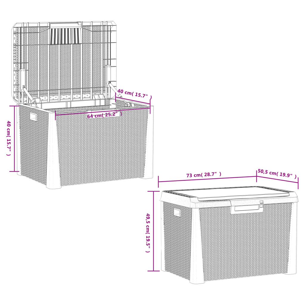 Boîte de rangement jardin coussin de siège anthracite 125 L PP Coffres de jardin vidaXL   