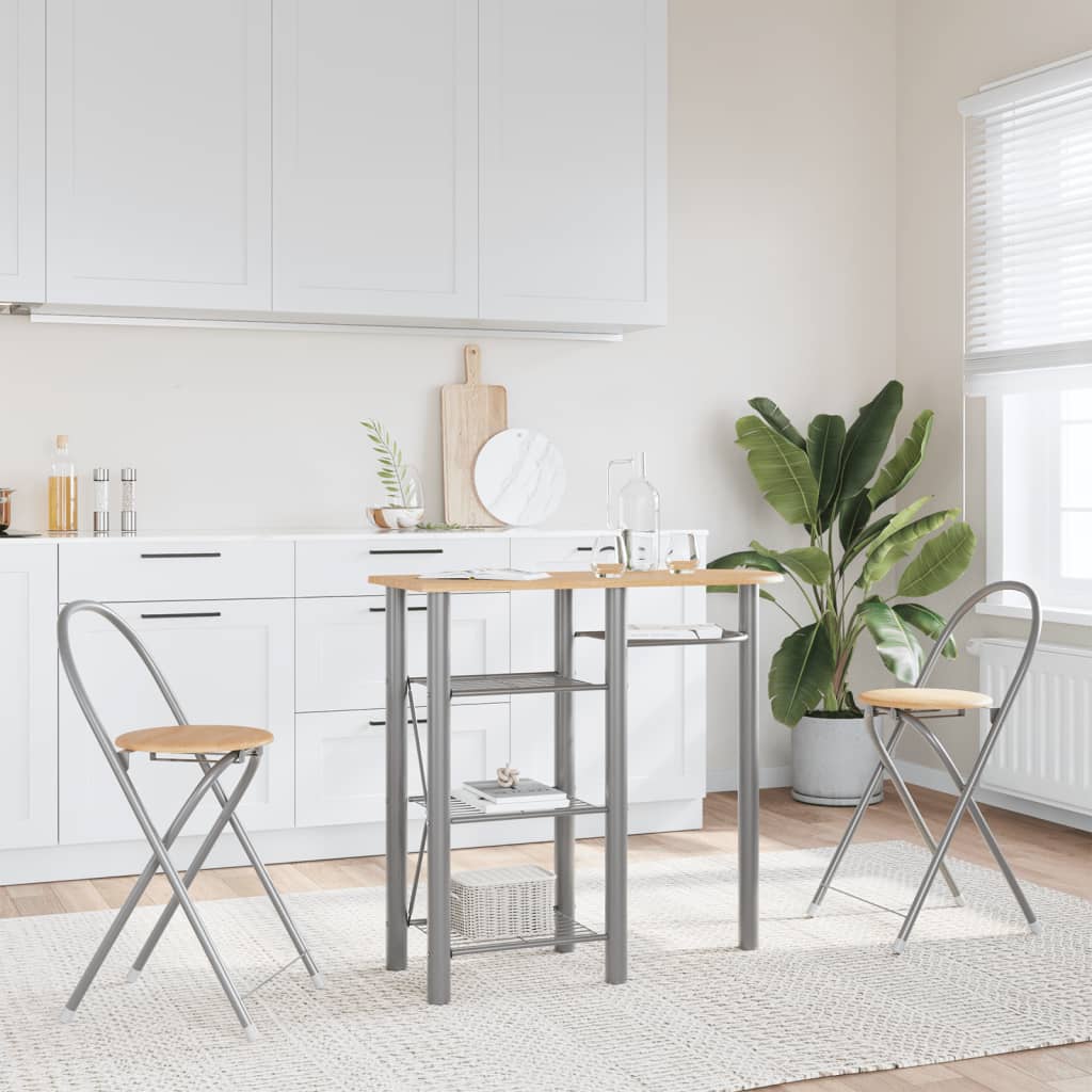 Ensemble de bar 3 pcs gris et marron bois d'ingénierie et fer Meubles de salle à manger vidaXL   