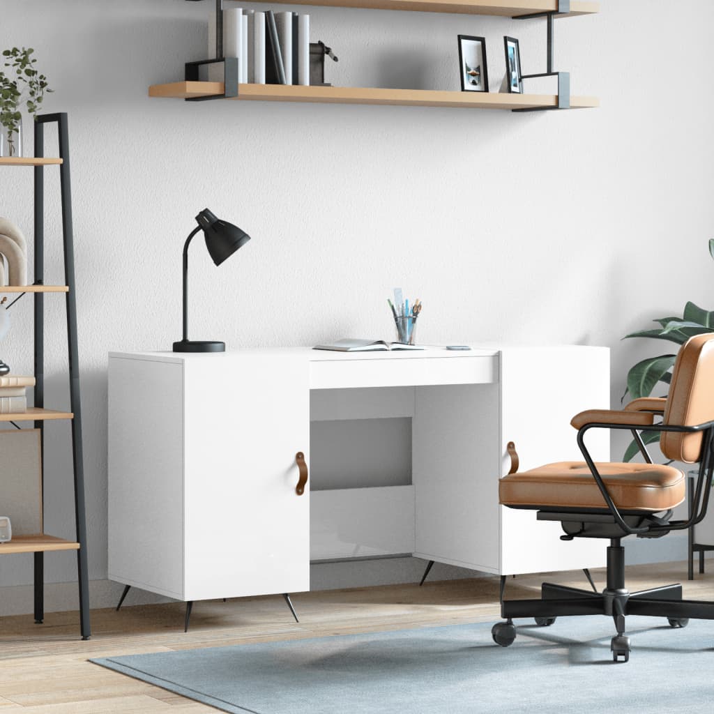 Bureau Blanc brillant 140x50x75 cm Bois d'ingénierie Bureaux vidaXL   