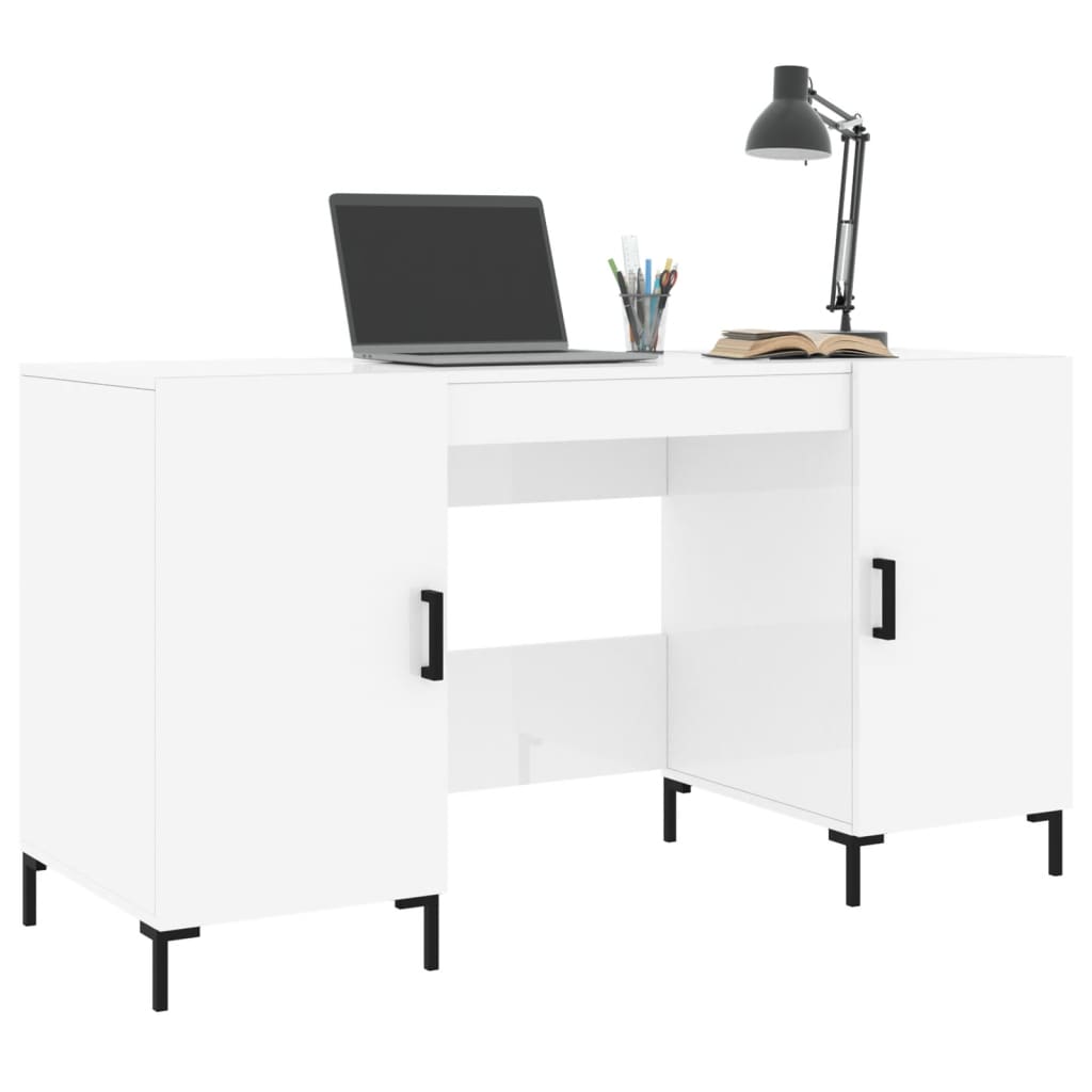 Bureau Blanc brillant 140x50x75 cm Bois d'ingénierie Bureaux vidaXL   