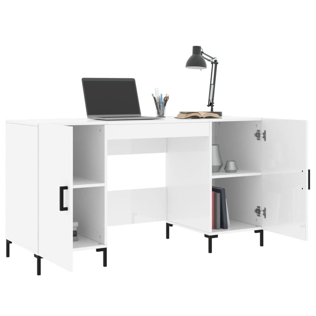Bureau Blanc brillant 140x50x75 cm Bois d'ingénierie Bureaux vidaXL   