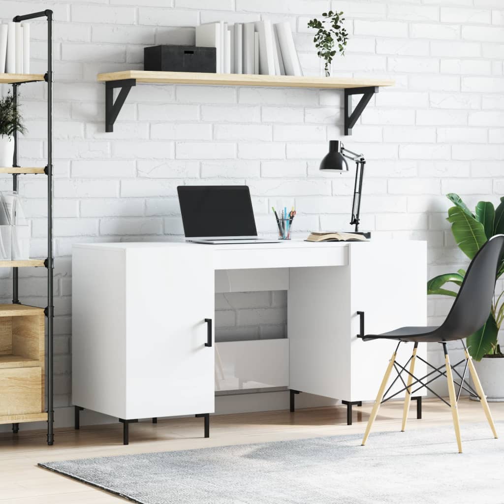 Bureau Blanc brillant 140x50x75 cm Bois d'ingénierie Bureaux vidaXL   