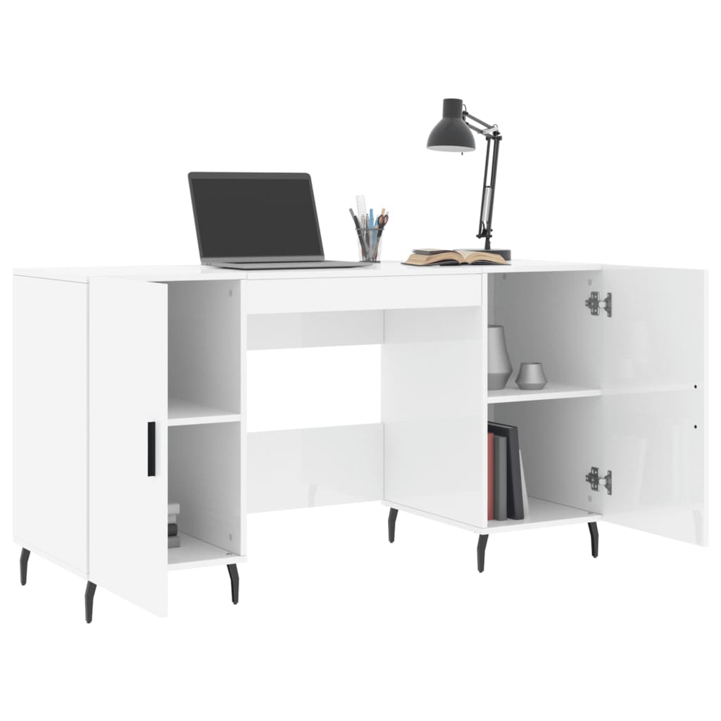 Bureau Blanc brillant 140x50x75 cm Bois d'ingénierie Bureaux vidaXL   