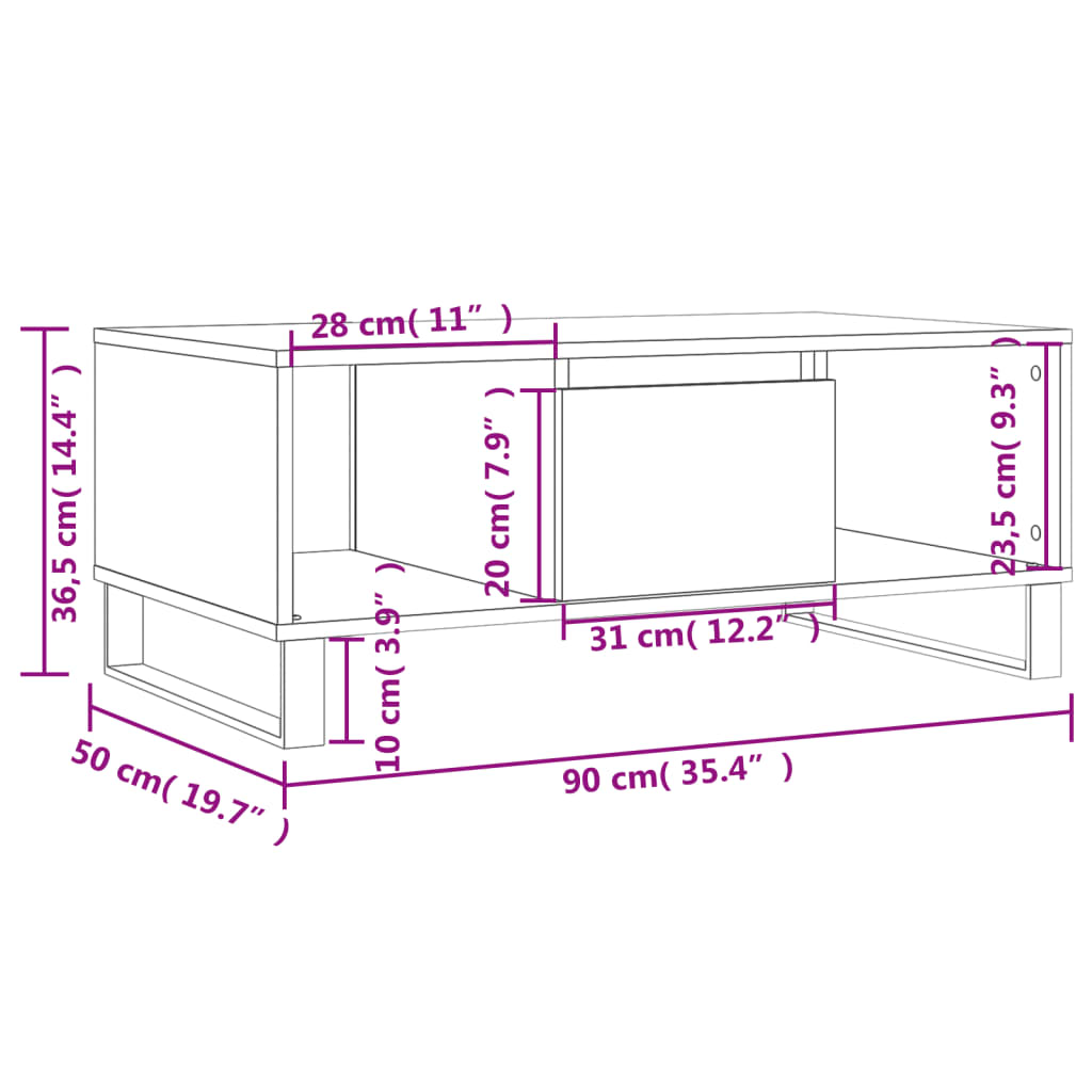 Table basse Chêne sonoma 90x50x36,5 cm Bois d'ingénierie Tables basses vidaXL   
