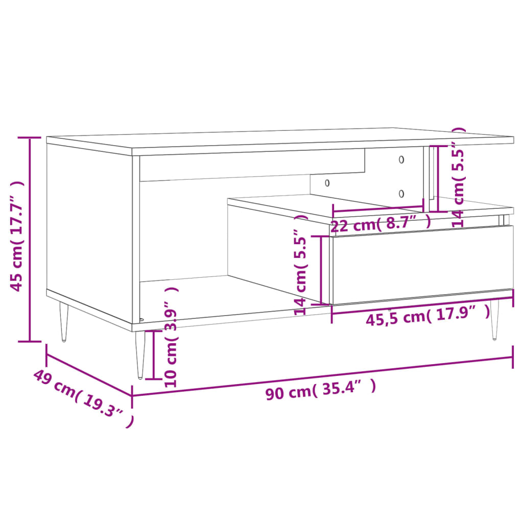 Table basse Chêne fumé 90x49x45 cm Bois d'ingénierie Tables basses vidaXL   