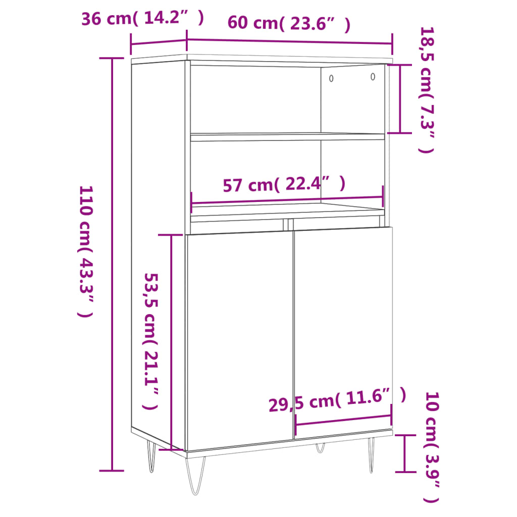 Buffet haut Sonoma gris 60x36x110 cm Bois d'ingénierie Buffets & bahuts vidaXL   