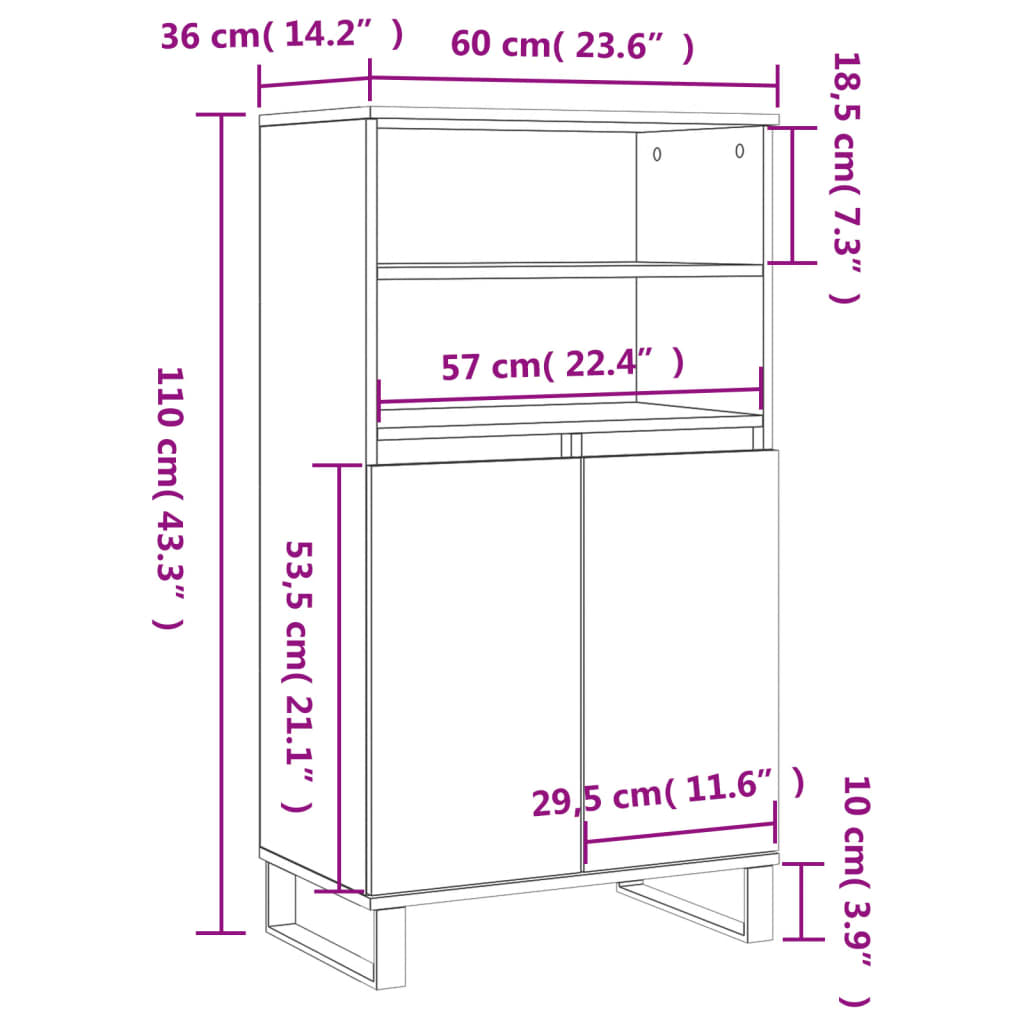 Buffet haut Gris béton 60x36x110 cm Bois d'ingénierie Buffets & bahuts vidaXL   
