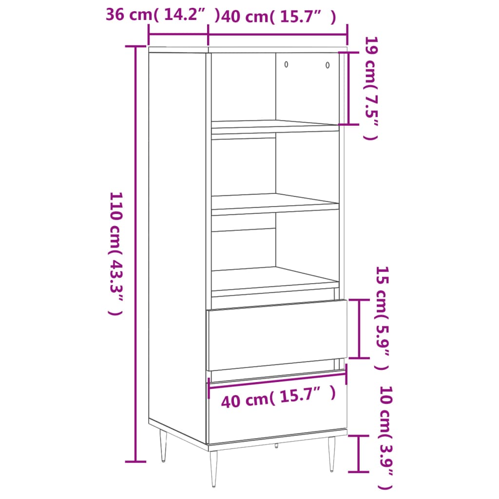 Buffet haut Sonoma gris 40x36x110 cm Bois d'ingénierie Buffets & bahuts vidaXL   
