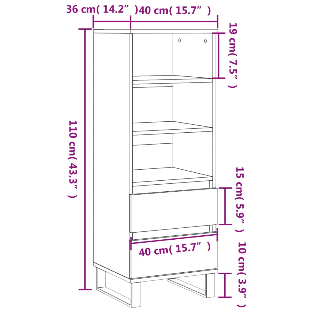 Buffet haut Gris béton 40x36x110 cm Bois d'ingénierie Buffets & bahuts vidaXL   