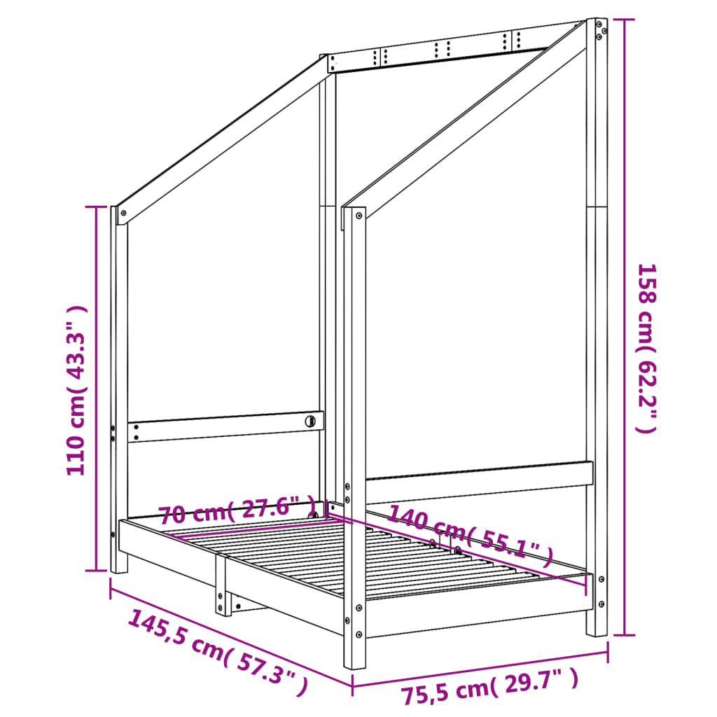 Cadre de lit pour enfant 70x140 cm bois de pin massif Lits bébés et enfants vidaXL   