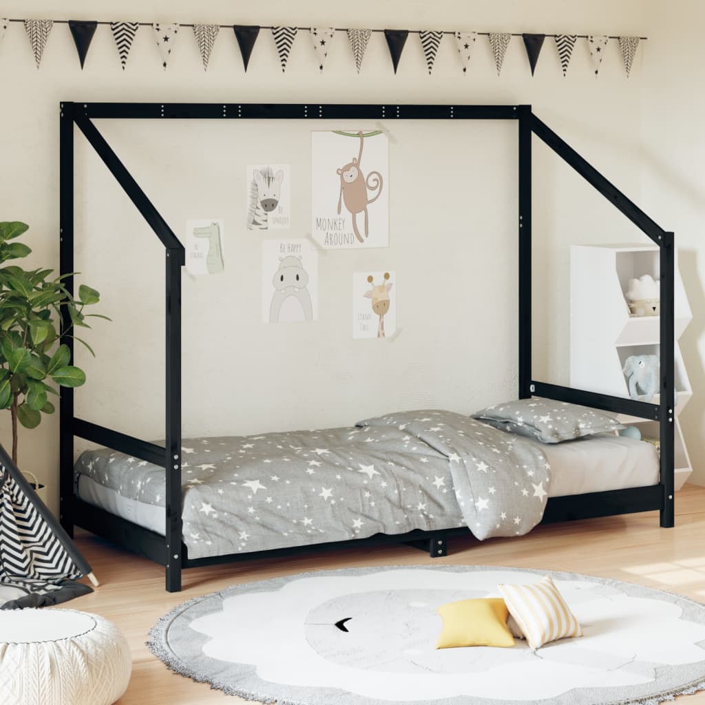 Cadre de lit pour enfants noir 90x190 cm bois de pin massif Lits bébés et enfants vidaXL   