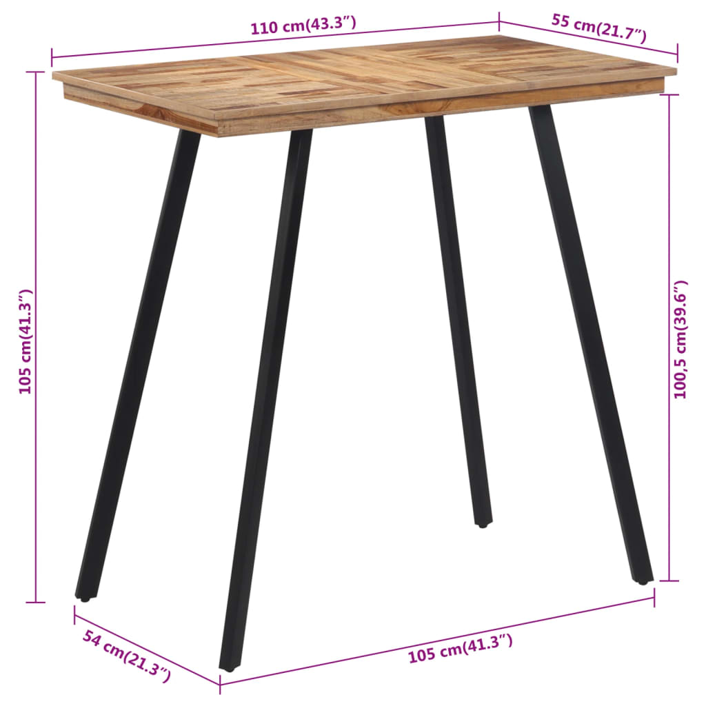 Table de bar 110x55x105 cm bois de teck solide Tables à manger vidaXL   