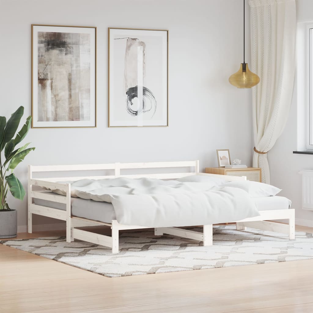 Lit de jour avec lit gigogne blanc 90x190 cm bois de pin massif Lits & cadres de lit vidaXL   