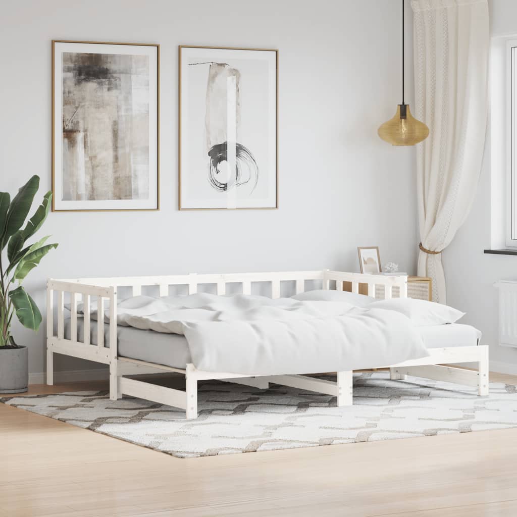 Lit de jour avec lit gigogne blanc 90x200 cm bois de pin massif Lits & cadres de lit vidaXL   