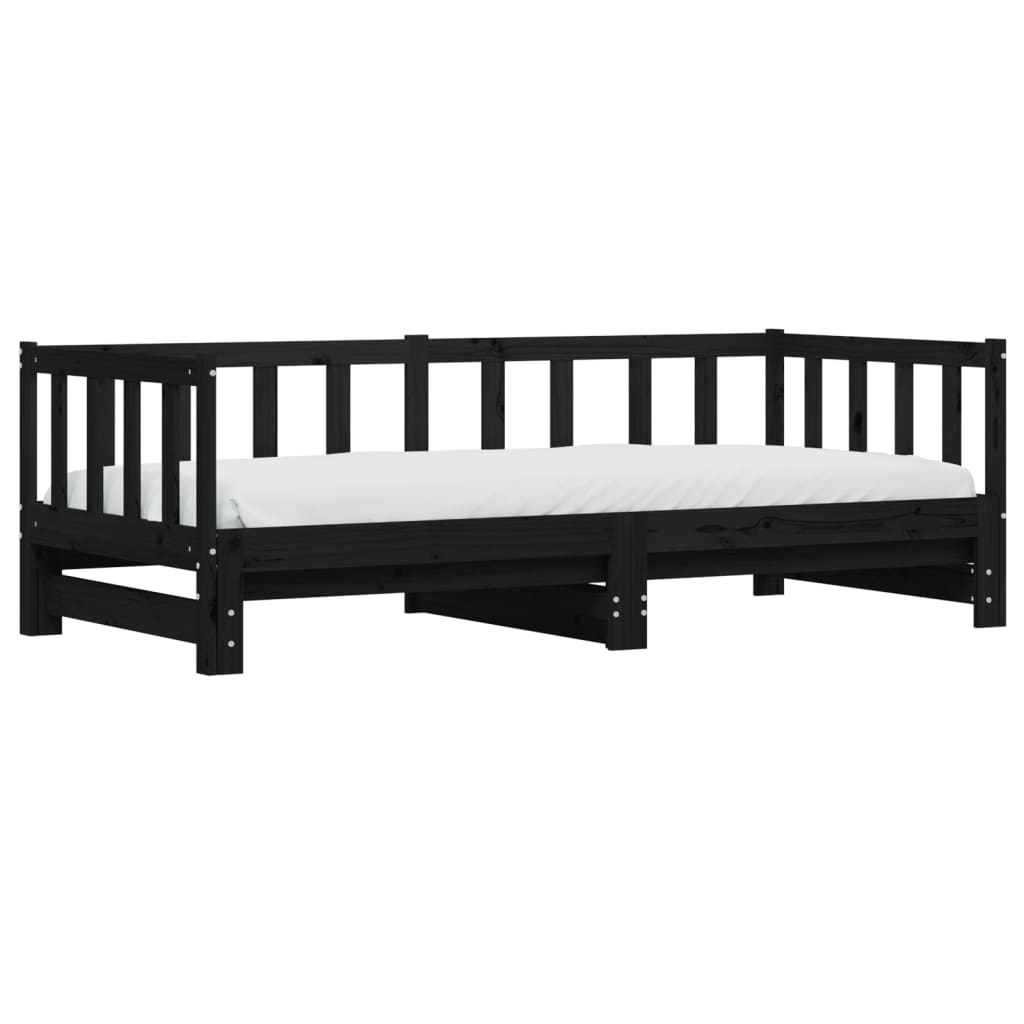 Lit de jour avec lit gigogne noir 90x200 cm bois de pin massif Lits & cadres de lit vidaXL   