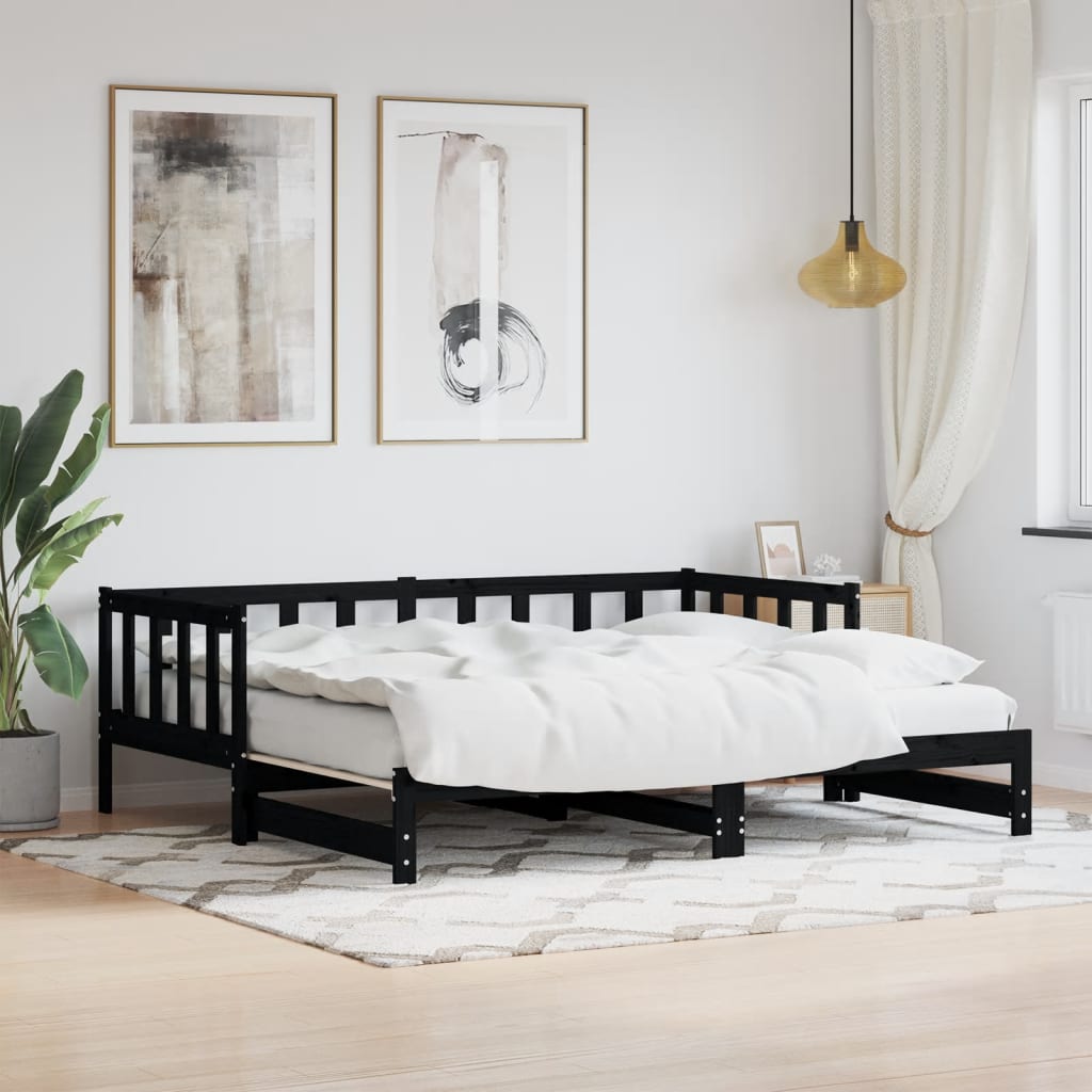 Lit de jour avec lit gigogne noir 90x200 cm bois de pin massif Lits & cadres de lit vidaXL   