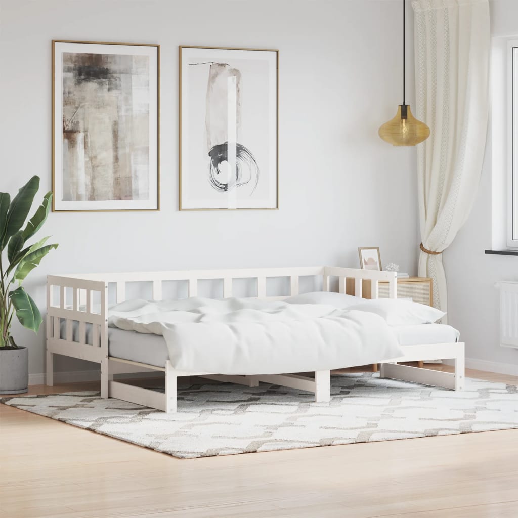 Lit de jour avec lit gigogne blanc 80x200 cm bois de pin massif Lits & cadres de lit vidaXL   