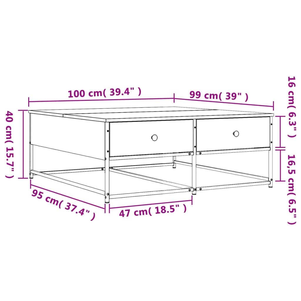 Table basse chêne fumé 100x99x40 cm bois d'ingénierie Tables basses vidaXL   